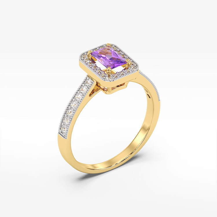 Pierścionek z żółtego złota z ametystem - próba 585 0,72CT PV-293AA