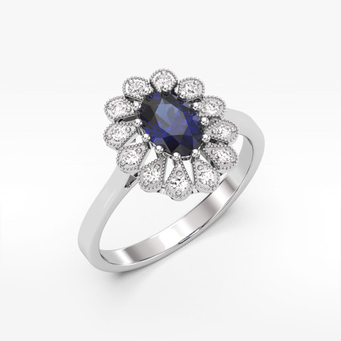 Pierścionek z białego złota z szafirem - próba 585 0,803CT PV-298BS