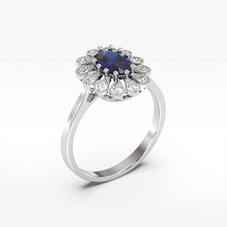 Pierścionek z białego złota z szafirem - próba 585 0,803CT PV-298BS