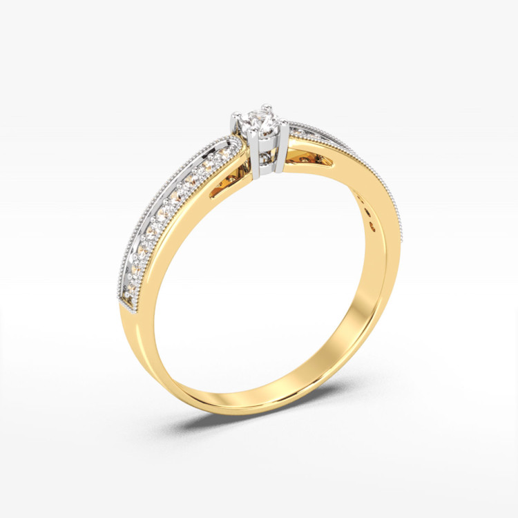Pierścionek z żółtego złota z diamentami  - próba 585 0,17CT PV-299A