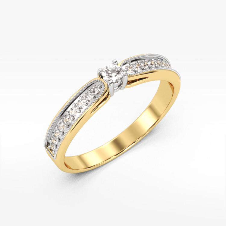 Pierścionek z żółtego złota z diamentami  - próba 585 0,17CT PV-299A