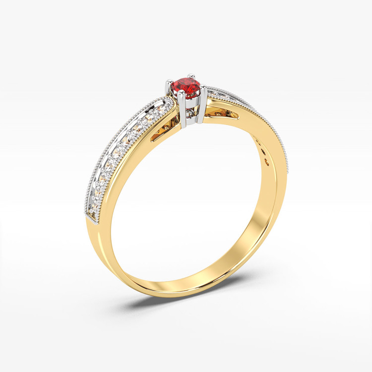 Pierścionek z żółtego złota z rubinem - próba 585 0,24CT PV-299AR