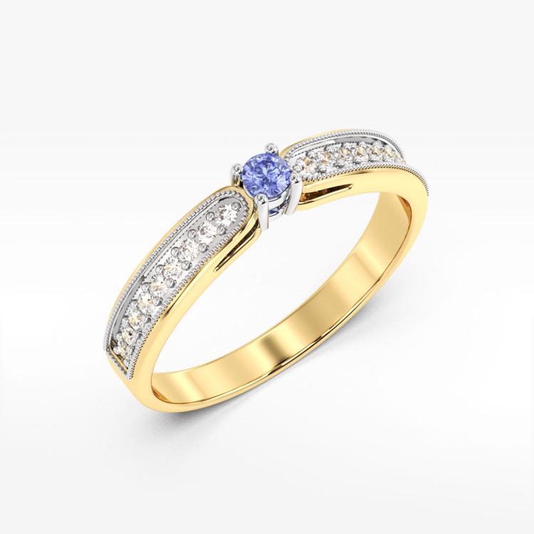 Pierścionek z żółtego złota z tanzanitem - próba 585 0,24CT PV-299ATAN