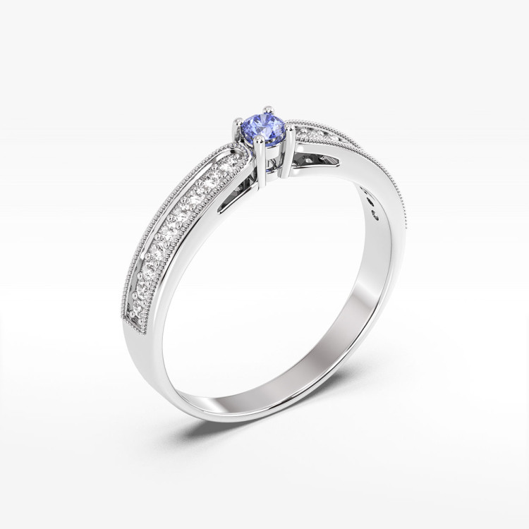 Pierścionek z białego złota z tanzanitem - próba 585 0,24CT PV-299BTAN
