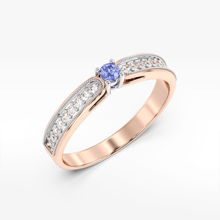 Pierścionek z różowego złota z tanzanitem - próba 585 0,24CT PV-299CTAN