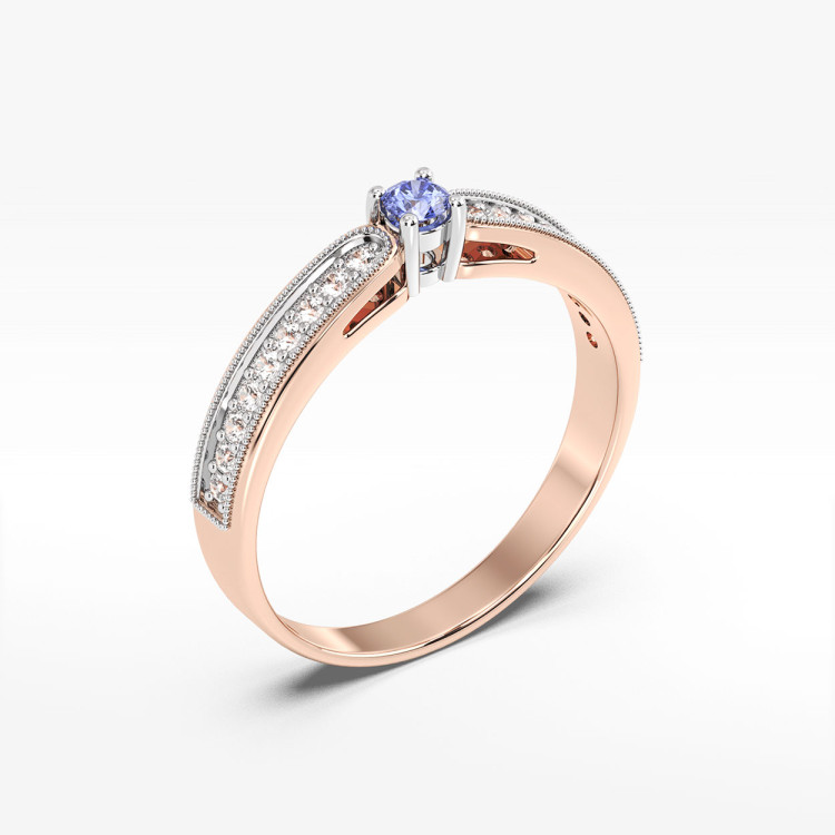 Pierścionek z różowego złota z tanzanitem - próba 585 0,24CT PV-299CTAN
