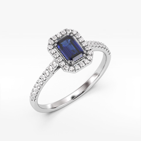 Pierścionek z białego złota z szafirem - próba 585 0,79CT PV-203BS