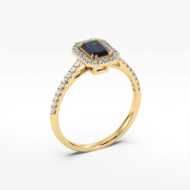 Pierścionek z żółtego złota z szafirem - próba 585 0,79CT PV-203AS