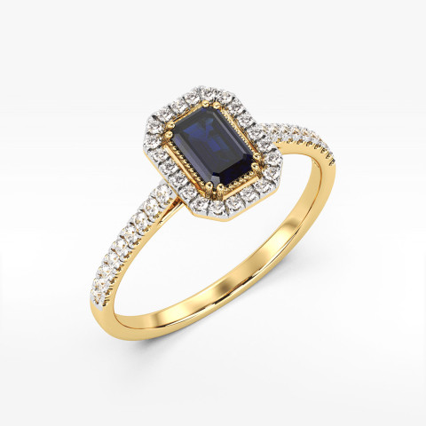 Pierścionek z żółtego złota z szafirem - próba 585 0,79CT PV-203AS