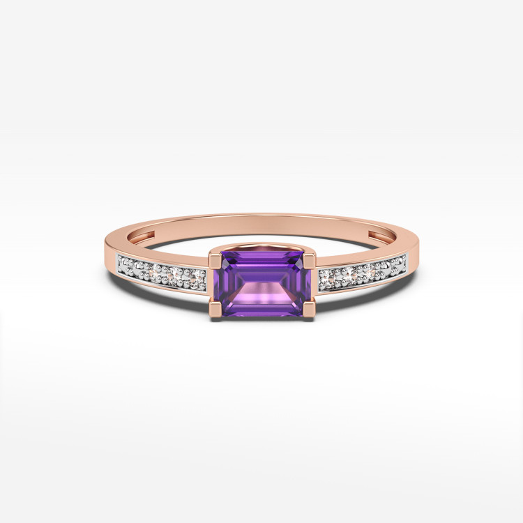 Pierścionek z różowego złota z ametystem - próba 585 0,53CT PV-058CA
