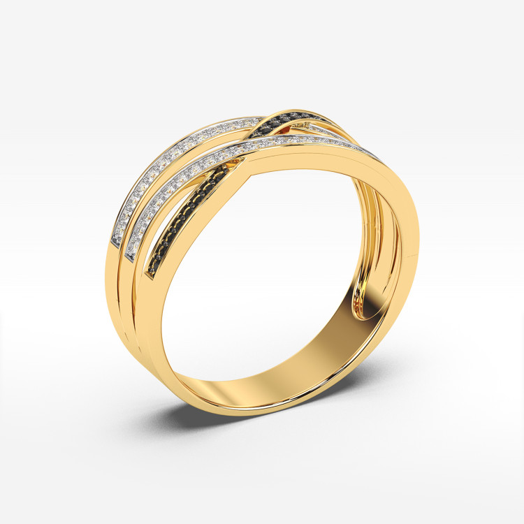 Pierścionek z żółtego złota z czarnymi diamentami - próba 585 0,265CT PV-060ACZ
