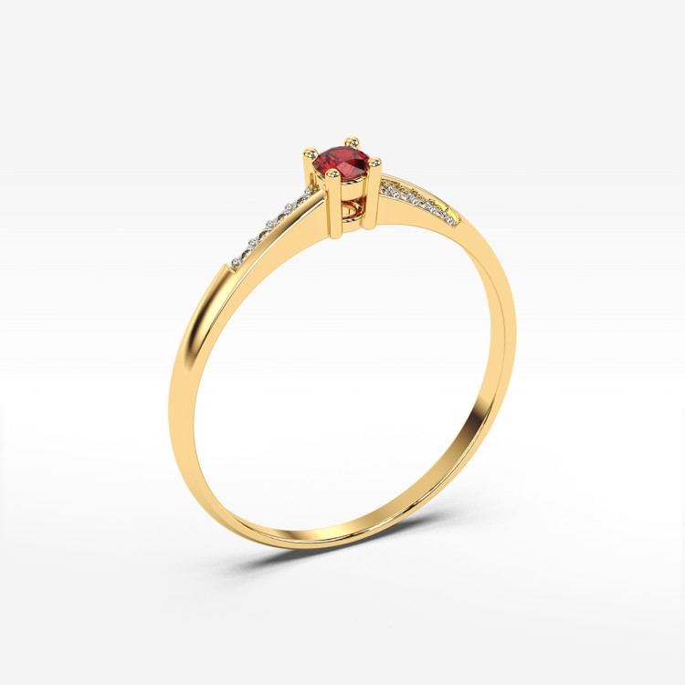 Pierścionek z żółtego złota z rubinem - próba 585 0,19CT PV-180AR