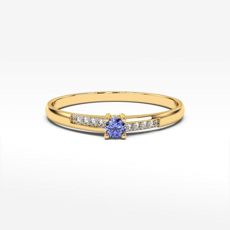 Pierścionek z żółtego złota z tanzanitem - próba 585 0,19CT PV-180ATAN
