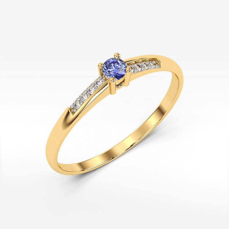 Pierścionek z żółtego złota z tanzanitem - próba 585 0,19CT PV-180ATAN