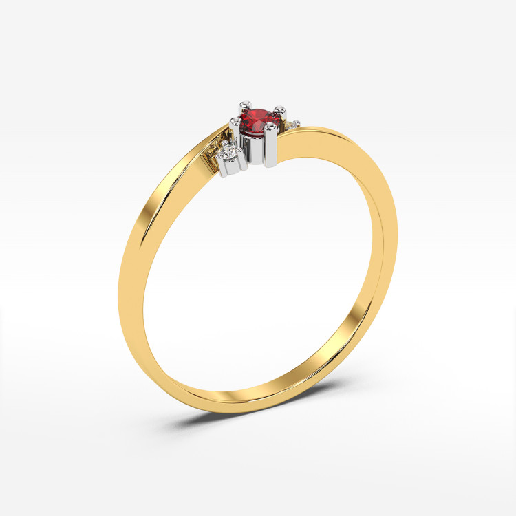 Pierścionek z żółtego złota z rubinem - próba 585 0,167CT PV-205AR