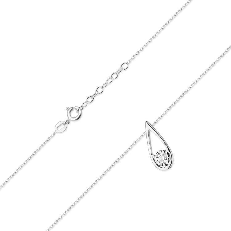 Naszyjnik z białego złota z diamentem - próba 585 0,08CT C-030B