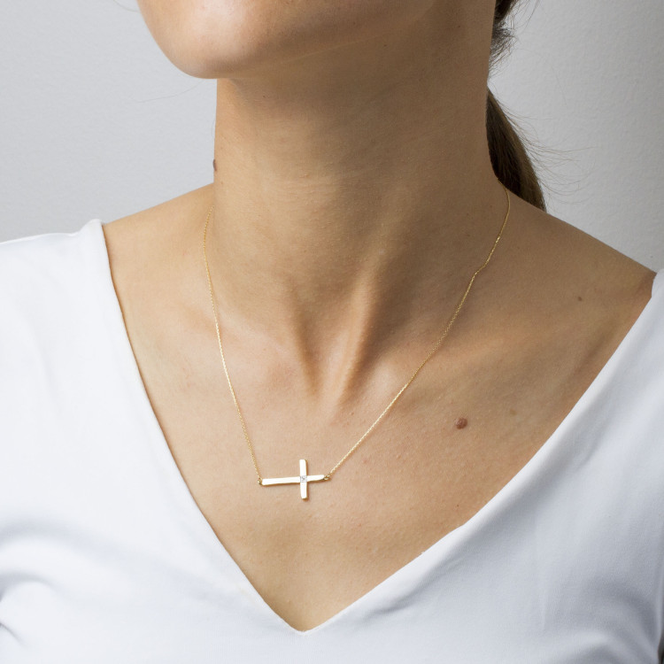 Naszyjnik z białego złota z diamentem - próba 585 0,005CT C-010B