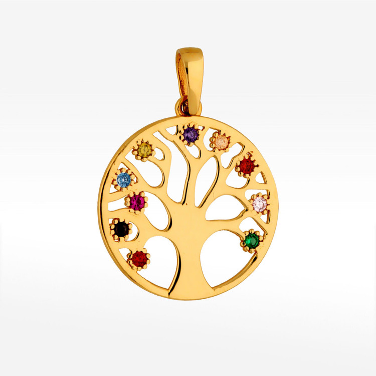 Zawieszka ze złota drzewko szczęścia z kolorowymi cyrkoniami