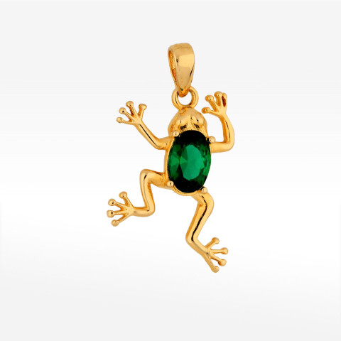 Zawieszka ze złota żaba z zieloną cyrkonią