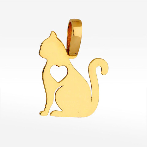 Zawieszka ze złota kot z sercem