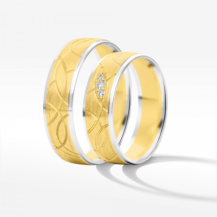 Obrączki ślubne z dwukolorowego złota 6mm półokrągłe