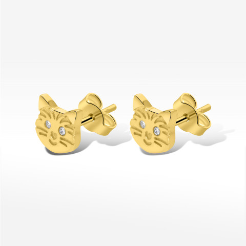 Kolczyki ze złota kotki z białymi cyrkoniami