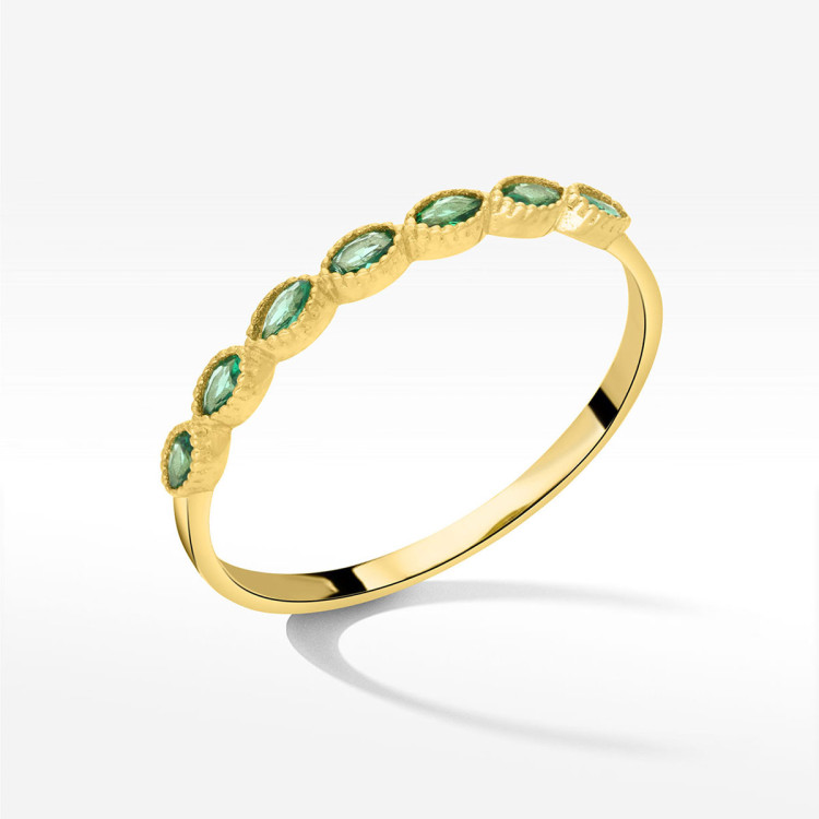 Pierścionek ze złota z zielonymi cyrkoniami