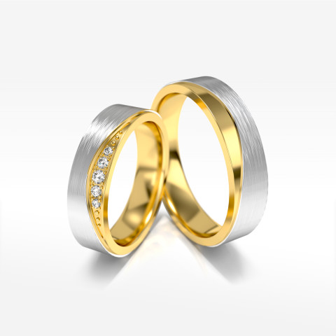 Obrączki ślubne z biało-żółtego złota 5mm płaskie