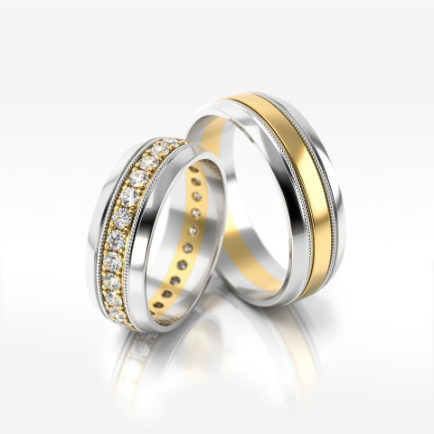 Obrączki ślubne z dwukolorowego złota 6.5mm półokrągłe