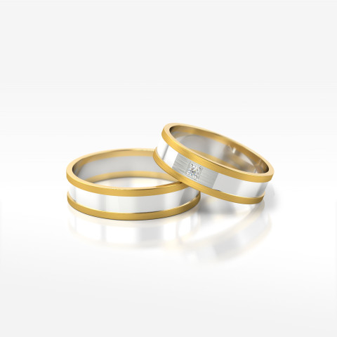 Obrączki ślubne z dwukolorowego złota 5mm płaskie