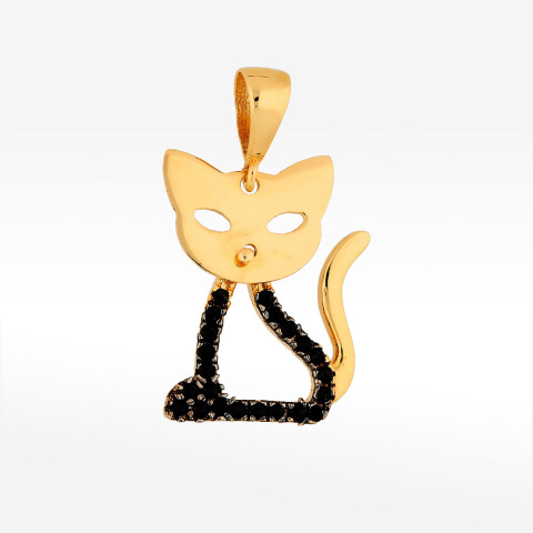 Zawieszka ze złota kot z czarnymi cyrkoniami