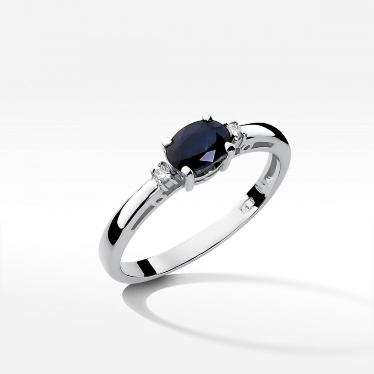 Pierścionek z białego złota z szafirem - próba 585 0,729CT W-006BS