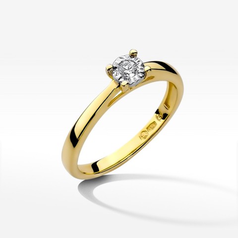 Pierścionek z żółtego złota z diamentem - próba 585 0,08CT W-007A