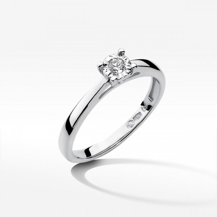 Pierścionek z białego złota z diamentem - próba 585 0,08CT W-007B