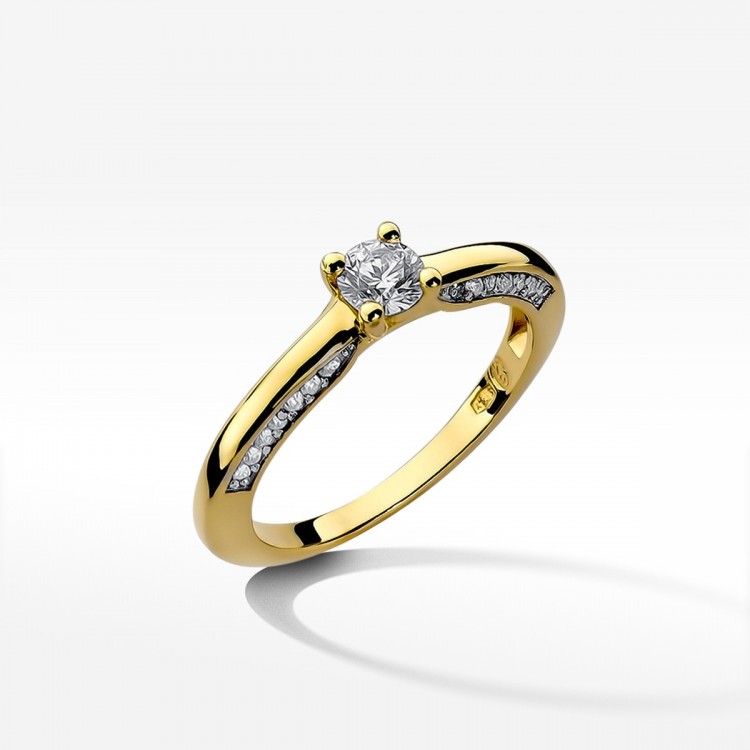 Pierścionek z żółtego złota z diamentami  - próba 585 0,44CT W-009A
