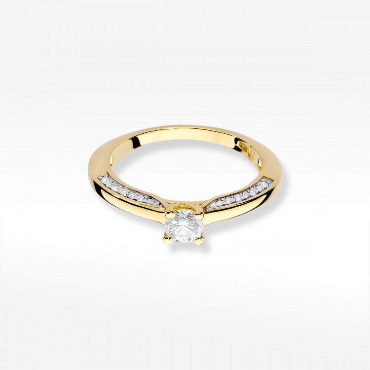 Pierścionek z żółtego złota z diamentami  - próba 585 0,44CT W-009A