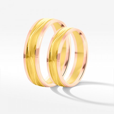 Obrączki ślubne z dwukolorowego złota 5mm fazowane