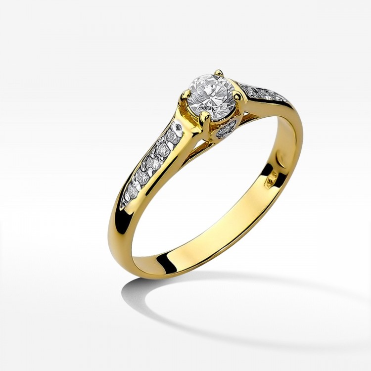 Pierścionek z żółtego złota z diamentami  - próba 585 0,33CT W-016A