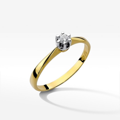 Pierścionek z żółtego złota z diamentem - próba 585 0,10CT W-036A 0.10ct