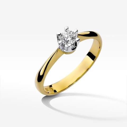 Pierścionek z żółtego złota z diamentem - próba 585 0,23CT W-036A 0.23ct