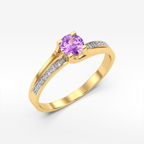 Pierścionek z żółtego złota z ametystem - próba 585 0,53CT PV-084AA