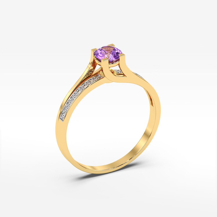 Pierścionek z żółtego złota z ametystem - próba 585 0,53CT PV-084AA