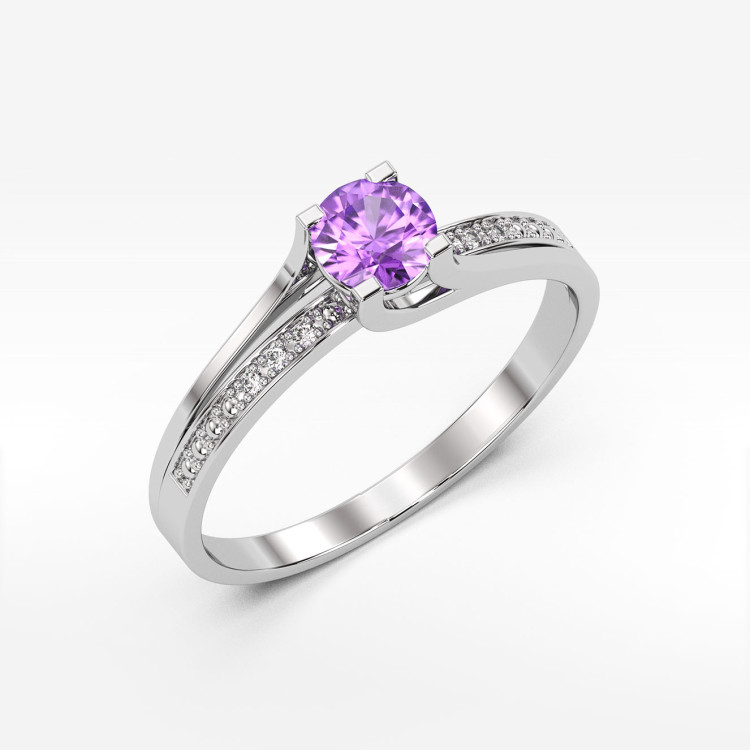 Pierścionek z białego złota z ametystem - próba 585 0,53CT PV-084BA