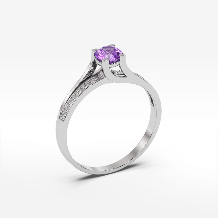 Pierścionek z białego złota z ametystem - próba 585 0,53CT PV-084BA