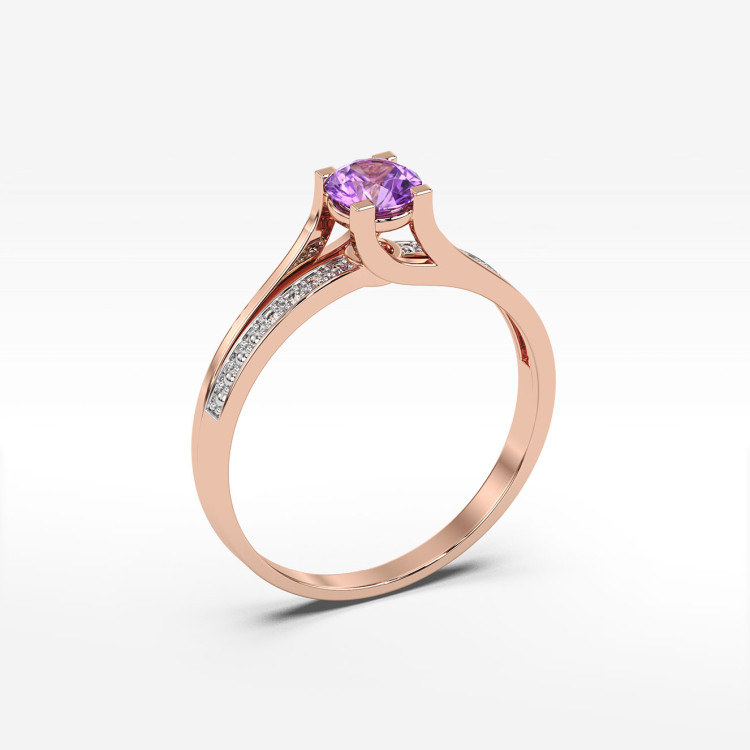 Pierścionek z różowego złota z ametystem - próba 585 0,53CT PV-084CA