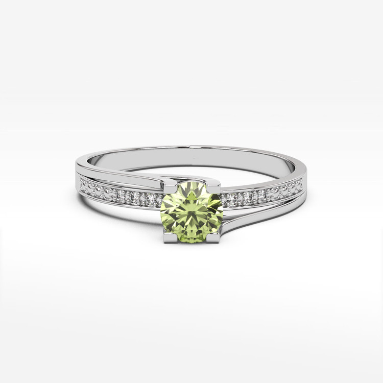 Pierścionek z białego złota z oliwinem - próba 585 0,63CT PV-084BO