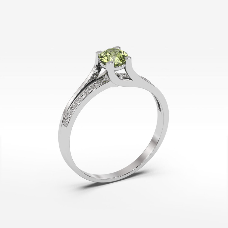 Pierścionek z białego złota z oliwinem - próba 585 0,63CT PV-084BO