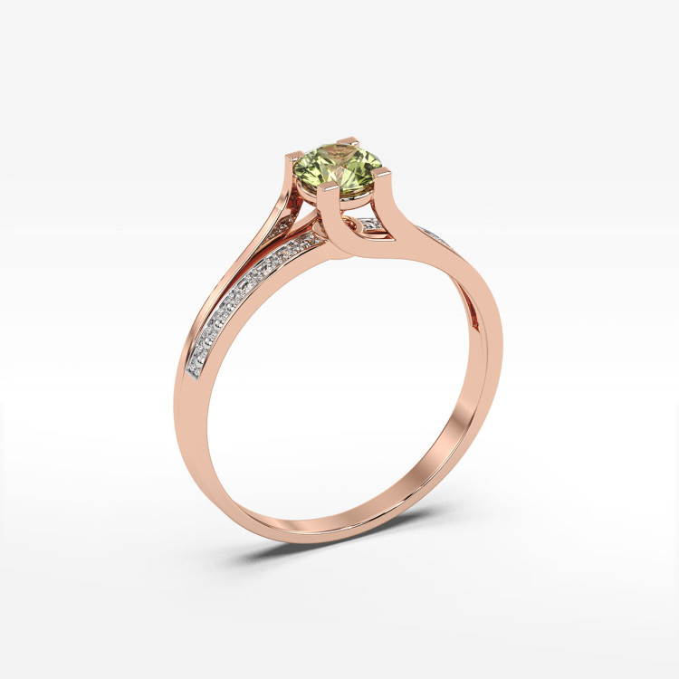 Pierścionek z różowego złota z oliwinem - próba 585 0,63CT PV-084CO