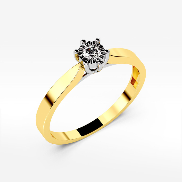 Pierścionek z żółtego złota z diamentem - próba 585 0,08CT PV-224A