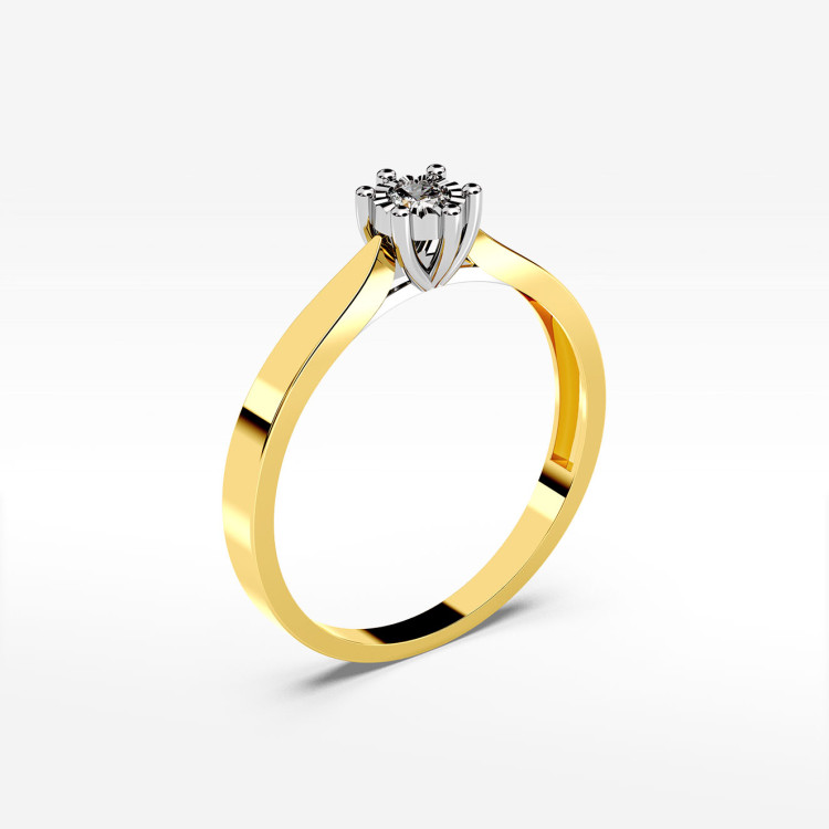 Pierścionek z żółtego złota z diamentem - próba 585 0,08CT PV-224A